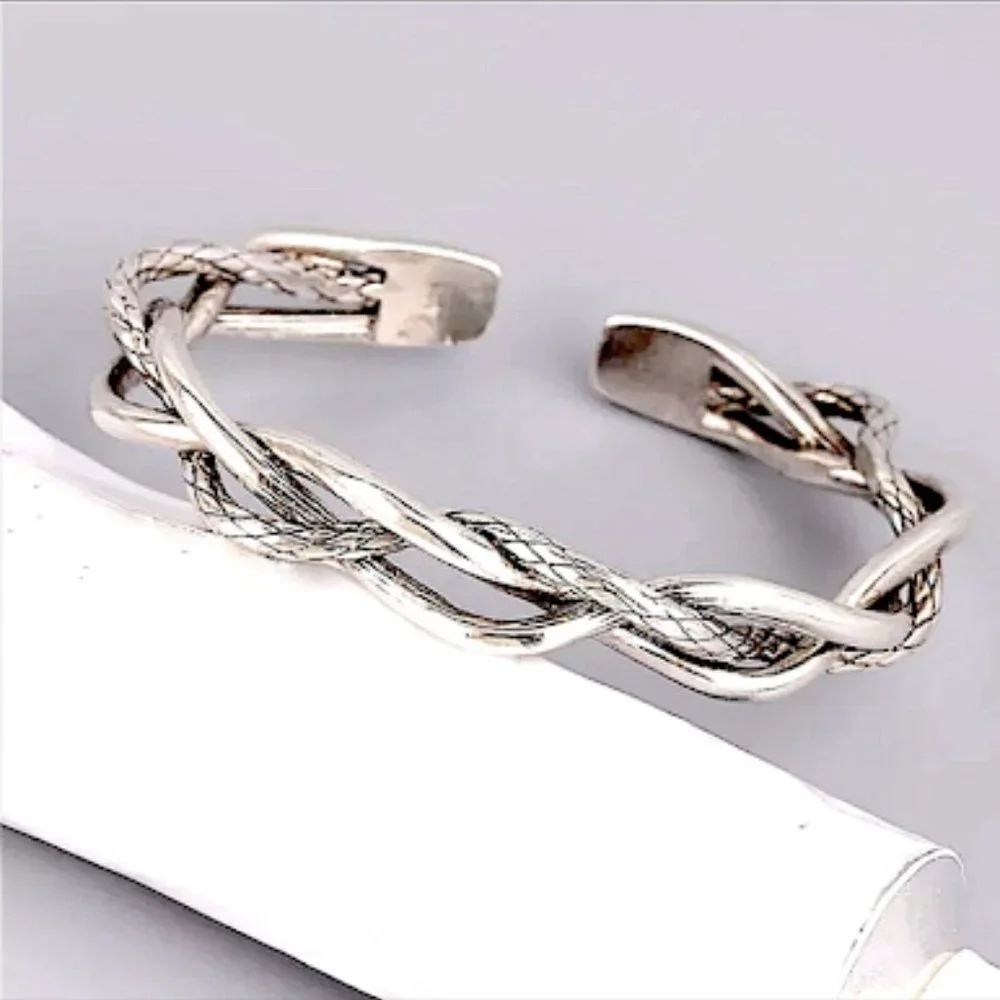 BRAIDED BANGLE BRACELET STER LING SILVER STAMPED .925 - Picture 5 of 10